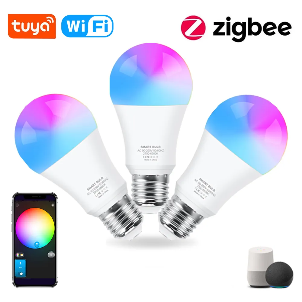 Bombilla Led Zigbee 3,0 de 18W y 15W, lámpara RGB WW CW E27, Tuya, Wifi, Smart Home, Compatible con Alexa, Amazon, asistente de Google