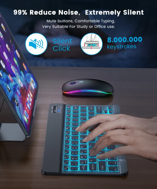 EMTRA-Teclado retroiluminado con Bluetooth, Mouse para IOS, Android, Windows, iPad, portugués, español - Imagen 3