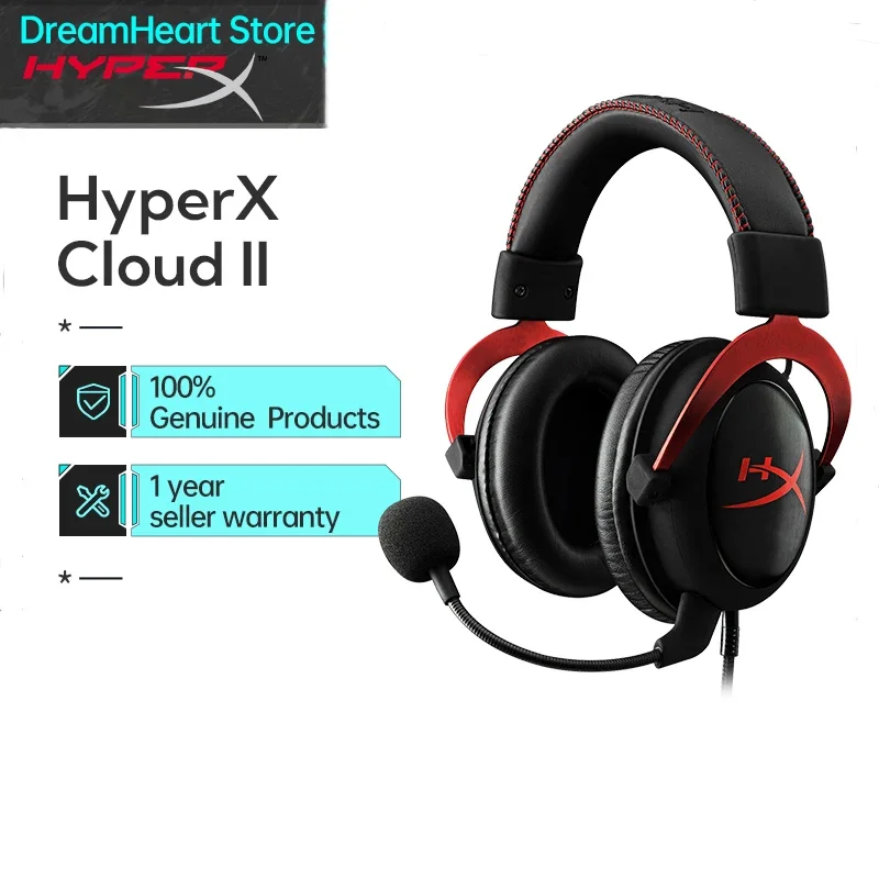 HyperX-auriculares inalámbricos Cloud II para videojuegos, audífonos con cable HiFi 7,1, sonido envolvente, micrófono, e-sports, tarjeta de sonido USB, color rosa neón, originales