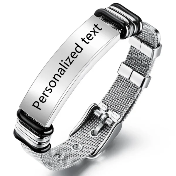 Pulseras de identificación con grabado de nombre personalizado Punk para hombres, banda de red, pulsera de acero inoxidable de moda, pulseras de amistad, joyería
