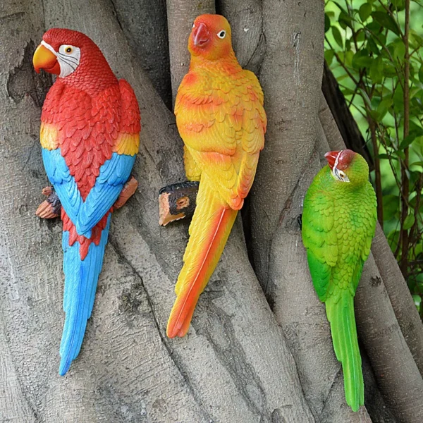 Estatua de loro de resina montada en la pared DIY decoración de árbol de jardín al aire libre escultura de Animal para el hogar Oficina adorno de decoración de jardín - Imagen 3