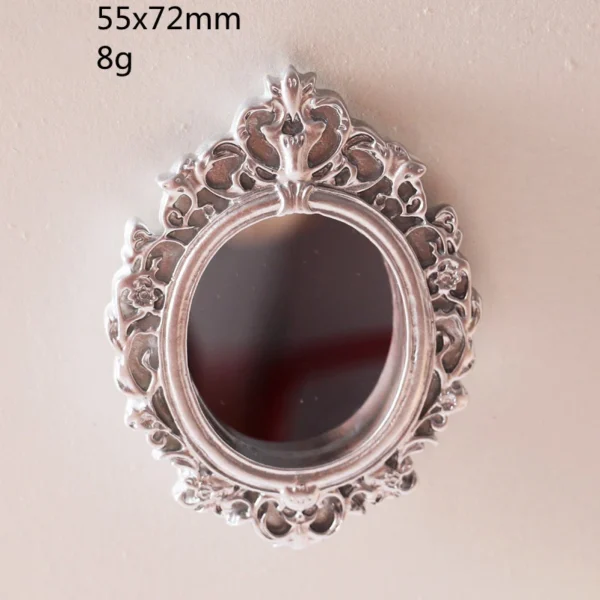 Mini espejo clásico para casa de muñecas, accesorios tallados en oro y plata, muñeca de tela pequeña, modelo de decoración de escena de vida en miniatura, 1 ud./paquete - Imagen 2