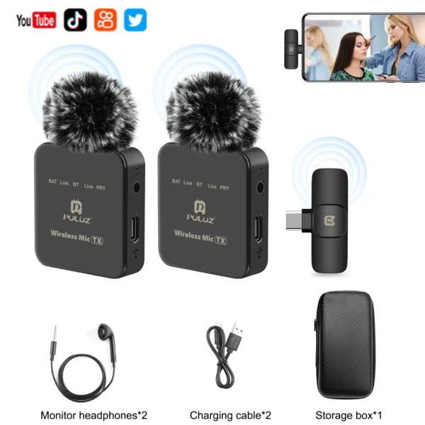 Micrófono Lavalier inalámbrico PULUZ 2,4G micrófono para juegos de transmisión en vivo para iPhone tipo C cámara Android Audio Video ForYouTube