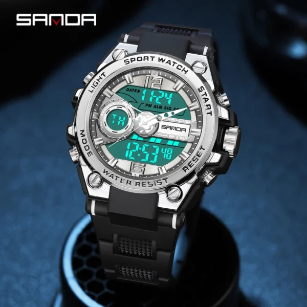 Reloj deportivo militar SANDA a la moda estilo G, relojes digitales LED con pantalla Dual, reloj de cuarzo resistente al agua para hombre, reloj Masculino - Imagen 3