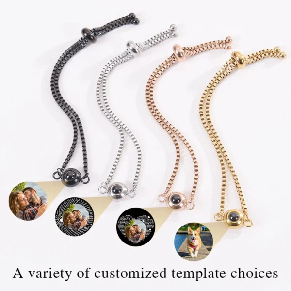 Pulsera con foto personalizada Pulseras de proyección personalizadas con imagen en el interior 100 idiomas Te amo Pulsera de acero inoxidable - Imagen 2