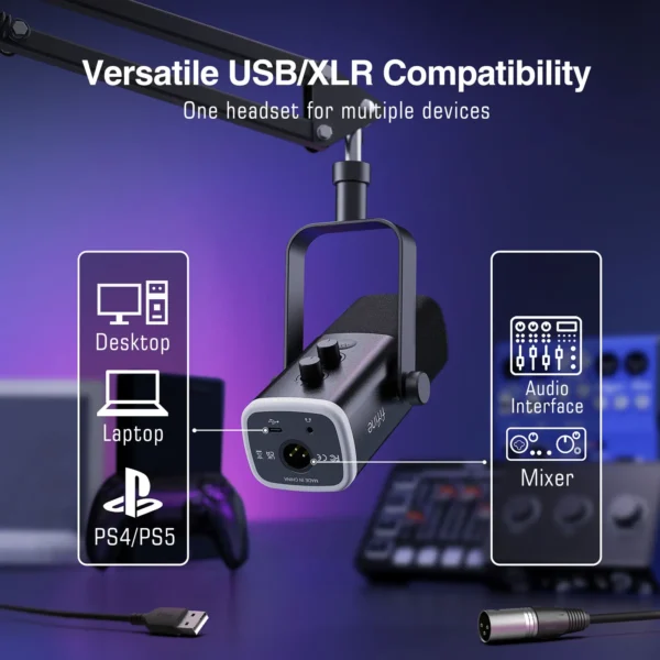 FIFINE-Kit de micrófono para juegos XLR/USB con conector para auriculares/silencio/RGB/soporte de brazo, conjunto de micrófono dinámico para PC PS5/4, mezclador AmpliGame AM8T - Imagen 6