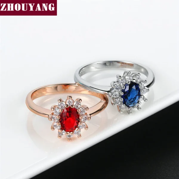 ZHOUYANG-Anillo de cristal de princesa Kate para mujer, Gema azul, cristal azul, Color plateado, anillo de boda, joyería de marca, ZYR076 - Imagen 6