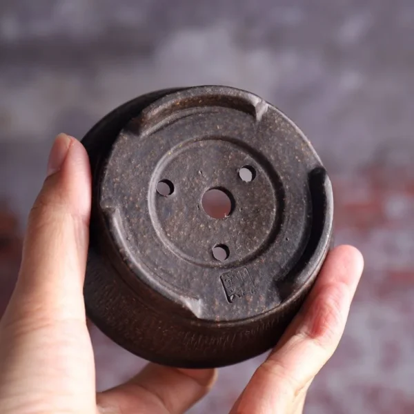 Cuenco circular de cerámica para bonsái, maceta tallada a mano con patrón de rayas verticales, decoración de mesa para el hogar y jardín chino - Imagen 4
