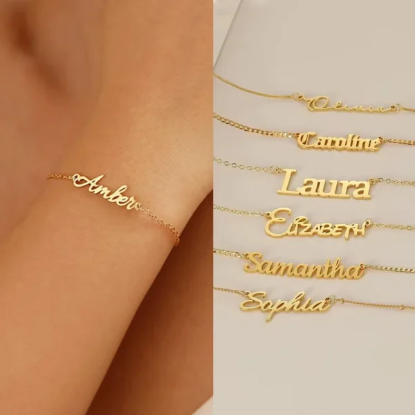 Pulseras con nombre personalizado a la moda, pulseras personalizadas de acero inoxidable con letras para mujer, brazalete para bebé, joyería, regalo no alérgico