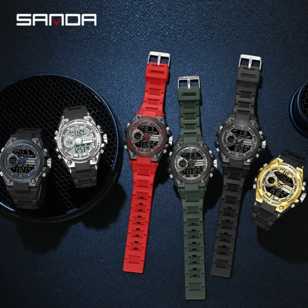 Reloj deportivo militar SANDA a la moda estilo G, relojes digitales LED con pantalla Dual, reloj de cuarzo resistente al agua para hombre, reloj Masculino - Imagen 4