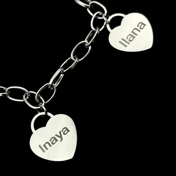 Pulseras para Mujer, pulsera personalizada con dijes en forma de corazón, pulsera con nombre personalizado, joyería de acero inoxidable, regalos, Pulseras para Mujer - Imagen 2
