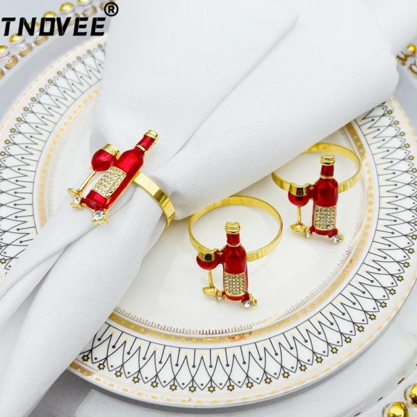 6 uds anillos para servilletas de boda botella de vino tinto servilleteros soporte para decoración de fiesta de cumpleaños de boda hebilla para servilleta de Navidad ERD177