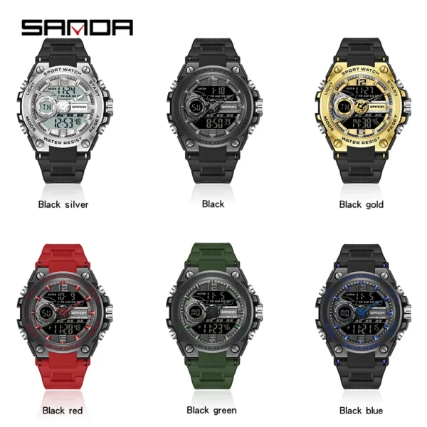 Reloj deportivo militar SANDA a la moda estilo G, relojes digitales LED con pantalla Dual, reloj de cuarzo resistente al agua para hombre, reloj Masculino - Imagen 5