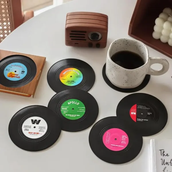 Posavasos antideslizantes para taza de vinilo Retro, posavasos de café resistentes al calor, tapete para taza de bebida musical, mantel de mesa, decoración, 6/4/2 Uds. - Imagen 3