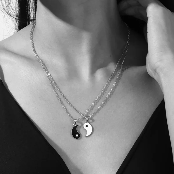 Conjunto de collares con colgante de ocho trigramas para pareja, cadena de Color plateado, Gargantilla a juego para amante, regalo, Tai Chi Yin Yang, 2 uds. - Imagen 5