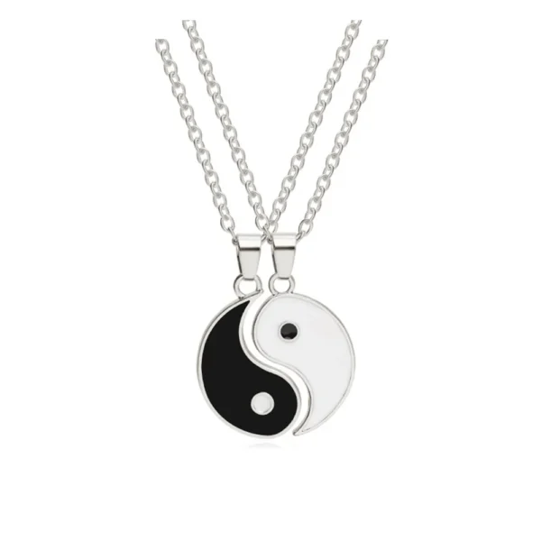 Conjunto de collares con colgante de ocho trigramas para pareja, cadena de Color plateado, Gargantilla a juego para amante, regalo, Tai Chi Yin Yang, 2 uds. - Imagen 3