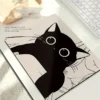 Alfombrilla de ratón con ilustración de gato negro, alfombrillas pequeñas para mesa de oficina, accesorios de ordenador, goma antideslizante lavable con borde de bloqueo de precisión - Imagen 3