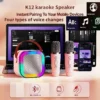 Altavoz Bluetooth inalámbrico K12 con 2 micrófonos, reproductor de música portátil RGB, máquina de Karaoke para canto familiar, regalos para niños - Imagen 3