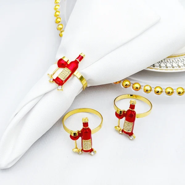 6 uds anillos para servilletas de boda botella de vino tinto servilleteros soporte para decoración de fiesta de cumpleaños de boda hebilla para servilleta de Navidad ERD177 - Imagen 2