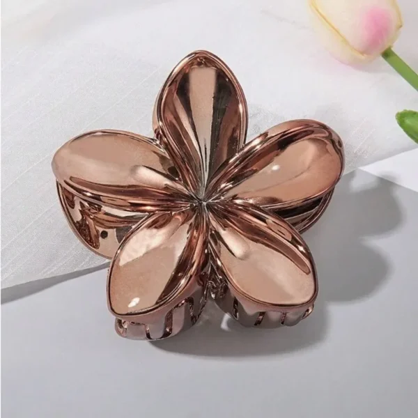 Clip de agarre de flor Bauhinia de 8Cm, horquilla de flor dorada para mujer, Clip de cola de caballo plateado, disco de cabeza trasera, Clip de tiburón para el pelo - Imagen 6