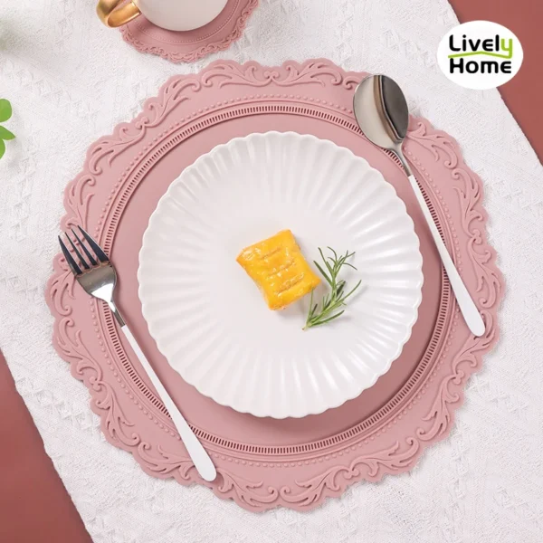 Mantel Individual de silicona con flores redondas, tapete para mesa de café y cena, posavasos rosa en relieve de 34CM, vajilla de cocina resistente al calor, tapete para comedor - Imagen 2