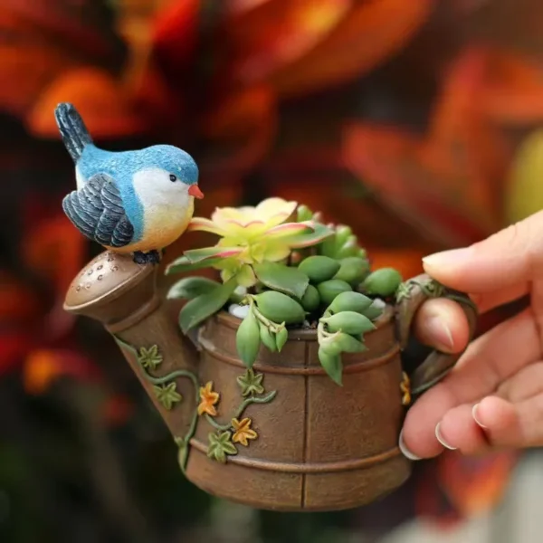 Maceta con forma de aspersor, pájaro, conejo, Animal, regadera refrescante, macetas, escultura de resina, decoración de jardín, maceta - Imagen 3