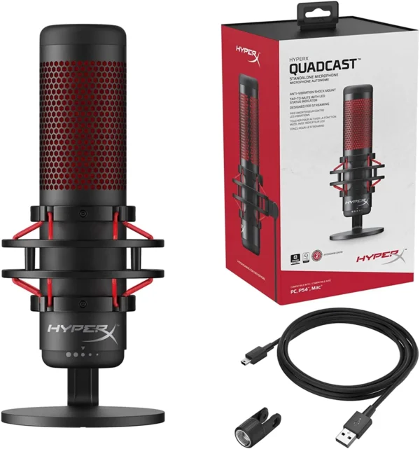 HyperX-micrófono condensador USB QuadCast / SoloCast para videojuegos, soporte antivibración y antigolpes, cuatro patrones polares para PC, PS4, PS5, y Mac - Imagen 5