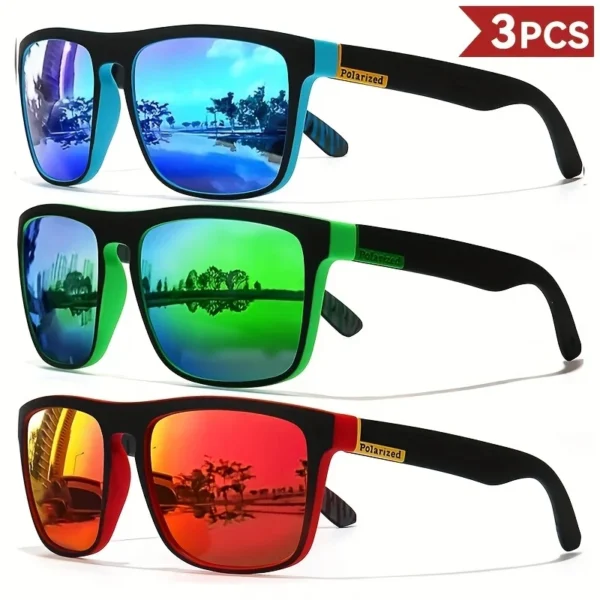 Gafas cuadradas polarizadas clásicas y geniales de fantasía para hombres y mujeres, deportes al aire libre, fiestas, vacaciones, viajes, conducción de peces, 3 uds.