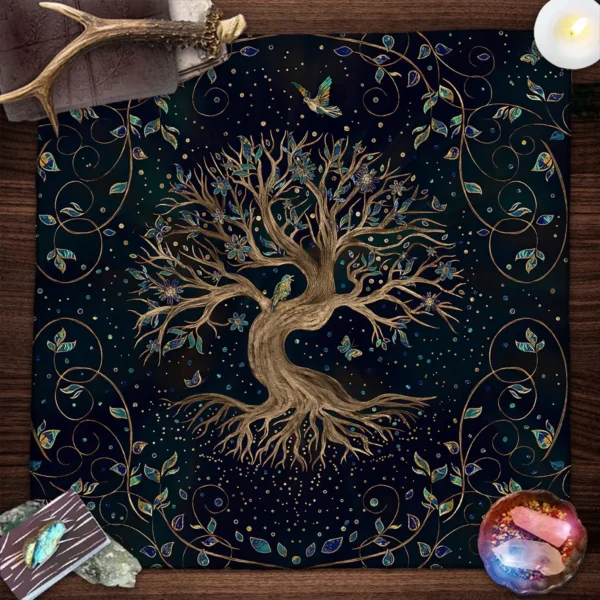 Mantel de cartas de Tarot de árbol de la vida, mantel de plantas de fase lunar para Tarot, bruja, Wicca, tela de Altar, tela de adivinación, almohadilla para tarjetas - Imagen 5