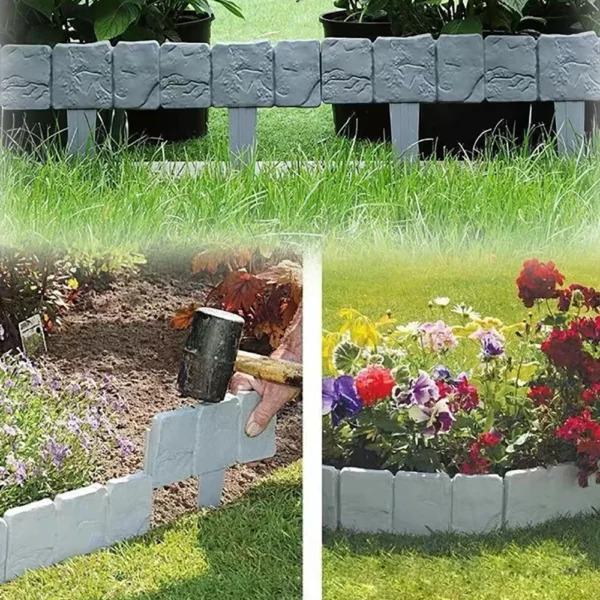 Barrera de bordes de valla de plástico para jardín, paneles de valla de plástico de imitación de piedra para Patio, césped, borde de paisaje al aire libre, 5 piezas