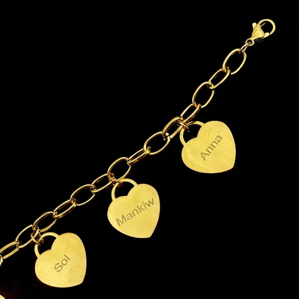 Pulseras para Mujer, pulsera personalizada con dijes en forma de corazón, pulsera con nombre personalizado, joyería de acero inoxidable, regalos, Pulseras para Mujer - Imagen 6