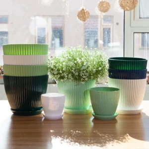 Maceta redonda para flores, maceta para plantas suculentas con bandeja, escritorio de oficina, balcón, decoración del jardín del hogar, maceta para exteriores, 5 tamaños