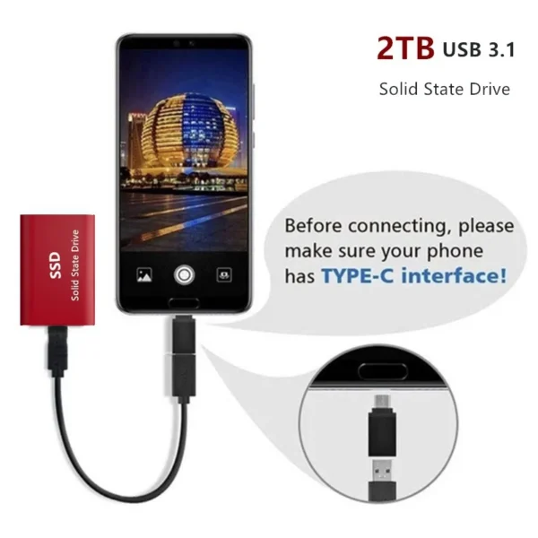 Disco duro externo de 1,8 pulgadas, disco duro externo USB 3,0, tipo C, ssd, 500GB, 1TB, 2TB, para portátiles y de escritorio - Imagen 4