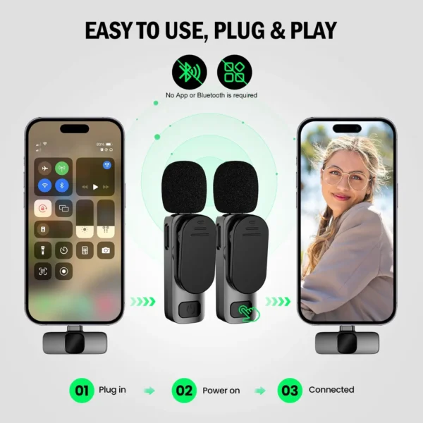 Basix micrófono Lavalier inalámbrico grabación de Audio Mini micrófono de lana reemplazable a prueba de viento para iPhone16 Shoot vlog YouTube - Imagen 3