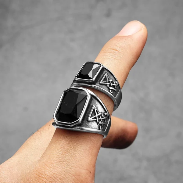 Lucifer-Anillos de piedra preciosa de Satán para hombre y mujer, joyería de acero inoxidable, cosas geniales Punk Rock Vintage, accesorios de moda, regalo al por mayor - Imagen 3