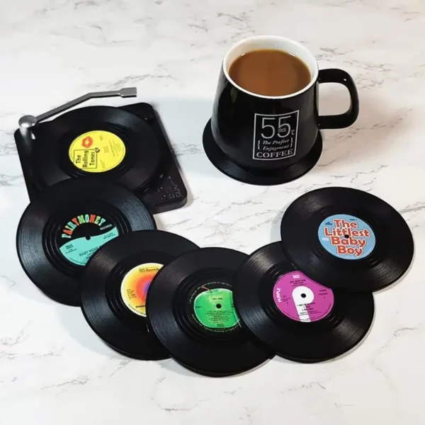 Posavasos antideslizantes para taza de vinilo Retro, posavasos de café resistentes al calor, tapete para taza de bebida musical, mantel de mesa, decoración, 6/4/2 Uds. - Imagen 2