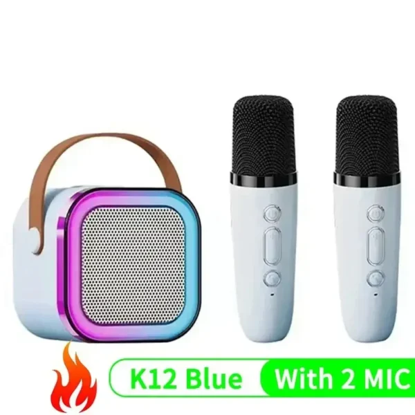 Altavoz Bluetooth inalámbrico K12 con 2 micrófonos, reproductor de música portátil RGB, máquina de Karaoke para canto familiar, regalos para niños - Imagen 2