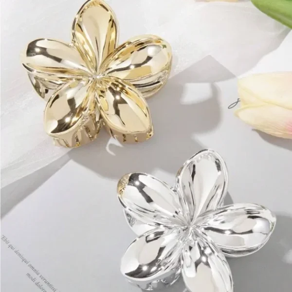 Clip de agarre de flor Bauhinia de 8Cm, horquilla de flor dorada para mujer, Clip de cola de caballo plateado, disco de cabeza trasera, Clip de tiburón para el pelo - Imagen 2