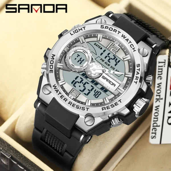 Reloj deportivo militar SANDA a la moda estilo G, relojes digitales LED con pantalla Dual, reloj de cuarzo resistente al agua para hombre, reloj Masculino