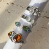 2024 nuevo de tendencia individualidad Retro geométrico ahuecado incrustaciones de gemas conjunto de anillos de Metal de estado líquido conjunto de anillos de cuatro piezas joyería Paty - Image 2