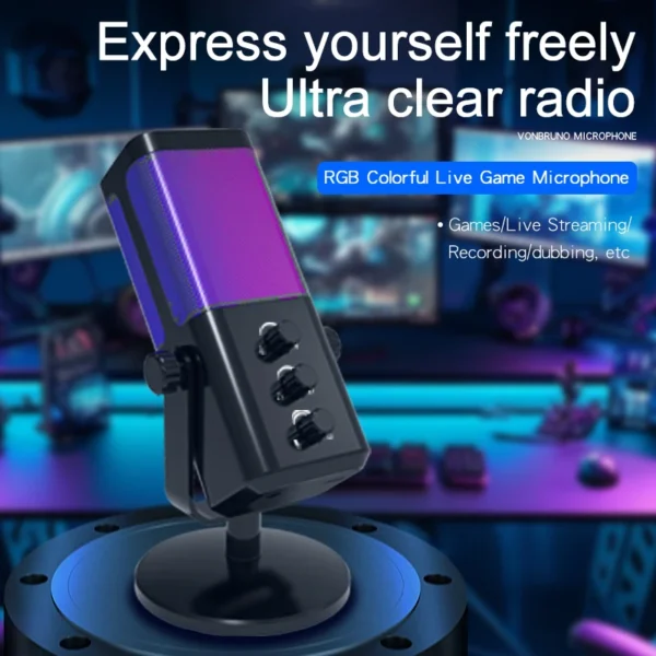 Micrófono USB adecuado para PC, Mac, PS4, PS5, micrófono de computadora RGB para grabar, streaming, juegos, silenciar y ruidos - Imagen 2