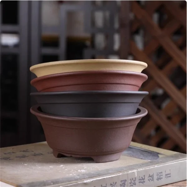 Maceta de bonsái de cerámica hecha a mano de arcilla púrpura, jarrón pequeño, forma de cuenco redondo, decoración de jardín de habitación de hogar de dormitorio chino de tradición - Imagen 4