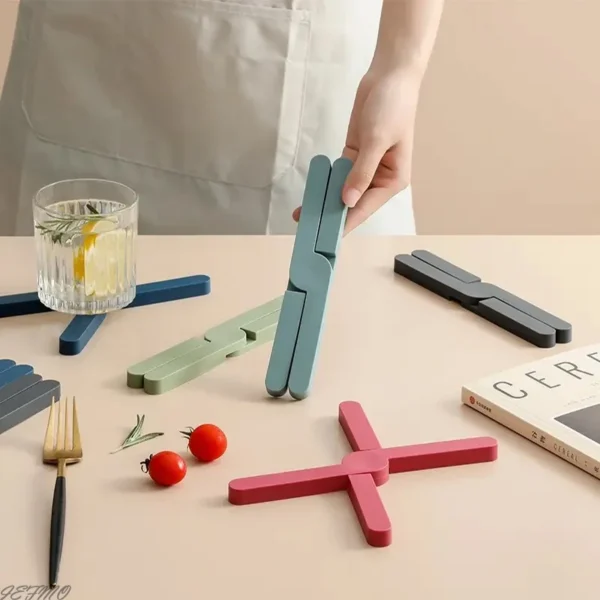 Estera de trípode plegable en forma de X, tapete de mesa de plástico resistente al calor, posavasos antideslizante para platos calientes, accesorios de cocina de alta calidad - Imagen 5