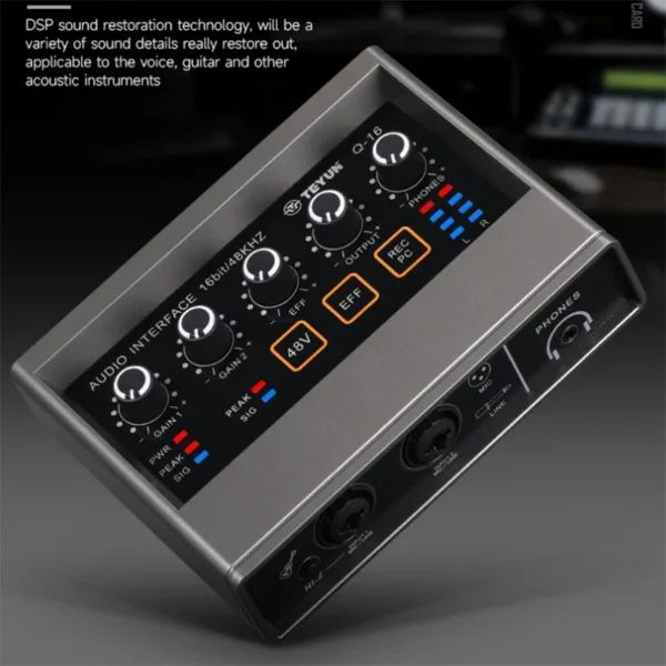 TeyunQ16 Interfaz de Audio para Grabar Computadora Unidad Libre Tarjeta de Sonido Externa USB para Pc Pro Equipo de Audio Video Profesional