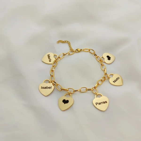 Pulseras para Mujer, pulsera personalizada con dijes en forma de corazón, pulsera con nombre personalizado, joyería de acero inoxidable, regalos, Pulseras para Mujer - Imagen 4