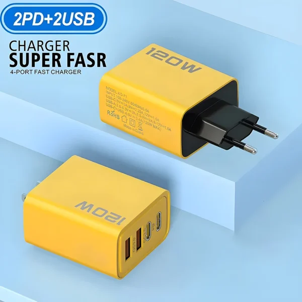 4 Ports USB C PD Charger Quick Charge 3.0 Type C USB Phone Chargers Fast Charging Adapter For iPhone 15 14 Samsung Xiaomi Huawei - Imagen 3