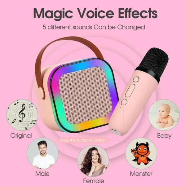 Altavoz Bluetooth inalámbrico K12 con 2 micrófonos, reproductor de música portátil RGB, máquina de Karaoke para canto familiar, regalos para niños - Imagen 4
