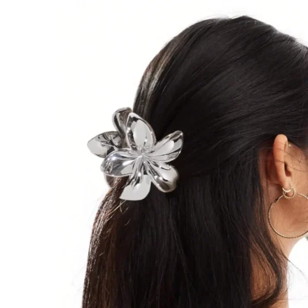 Clip de agarre de flor Bauhinia de 8Cm, horquilla de flor dorada para mujer, Clip de cola de caballo plateado, disco de cabeza trasera, Clip de tiburón para el pelo - Imagen 4