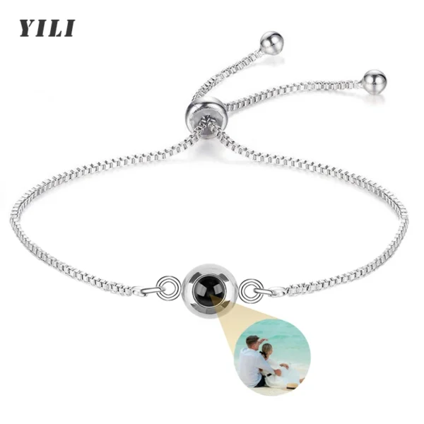 Pulsera con foto personalizada Pulseras de proyección personalizadas con imagen en el interior 100 idiomas Te amo Pulsera de acero inoxidable