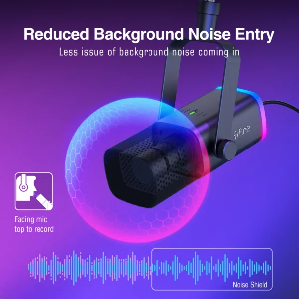 FIFINE-Kit de micrófono para juegos XLR/USB con conector para auriculares/silencio/RGB/soporte de brazo, conjunto de micrófono dinámico para PC PS5/4, mezclador AmpliGame AM8T - Imagen 3